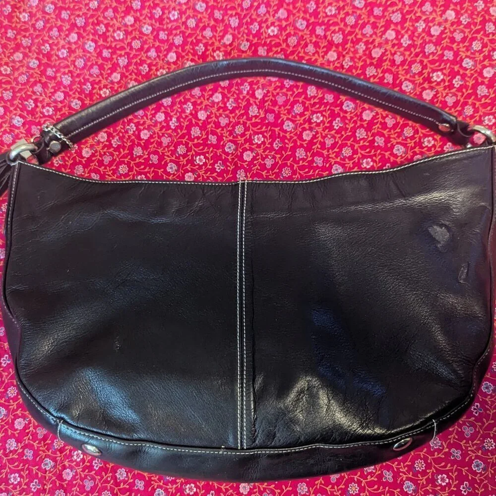 Perlina Y2K Leather Hobo Bag Shoulder Crescent‎ Baguette Tassel Silver Hardware